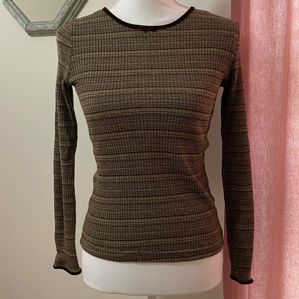Vintage Brown Plaid Long Sleeve Top